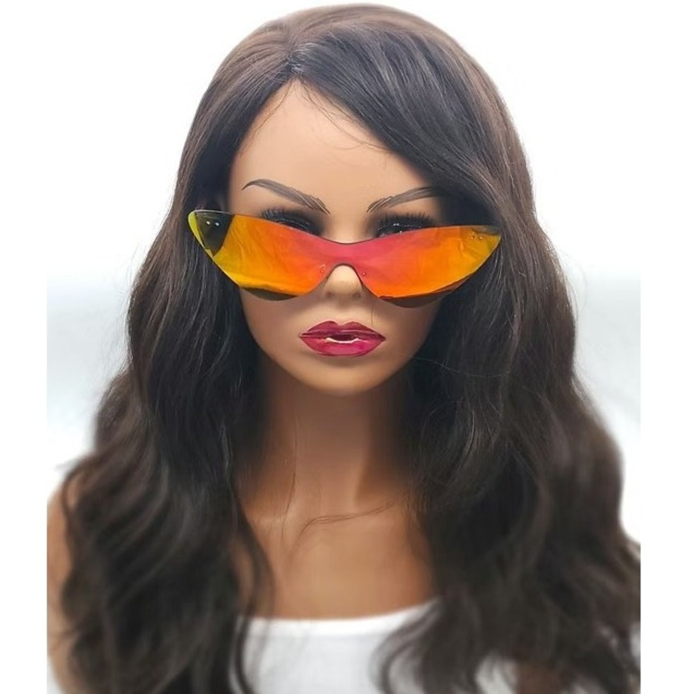 Rimless Cat Eye Sunglasses Mirrored Lens Fashion Funky Fire Mirror Lens Festival